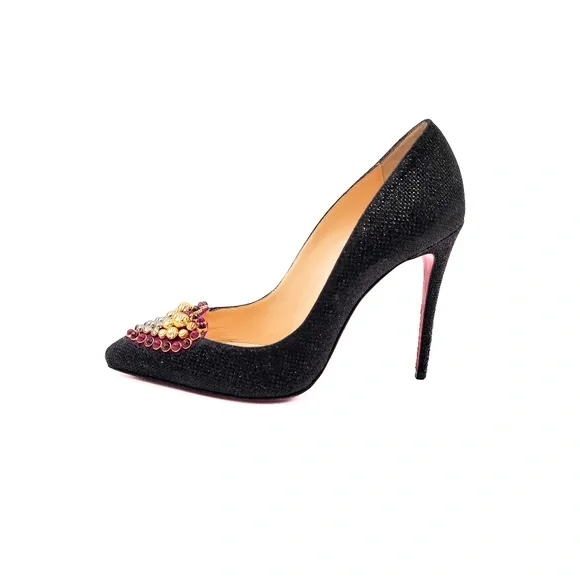 Christian Louboutin Coralta Mia 100 Glitter Tisse Heart Studded Pumps EU 37 - Picture 4 of 9